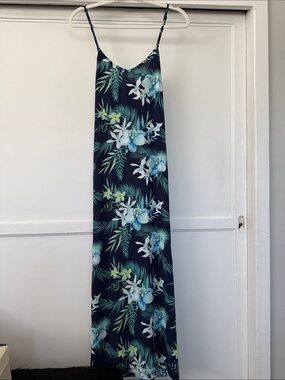 Navy Tropical Floral Maxi Slip Dress